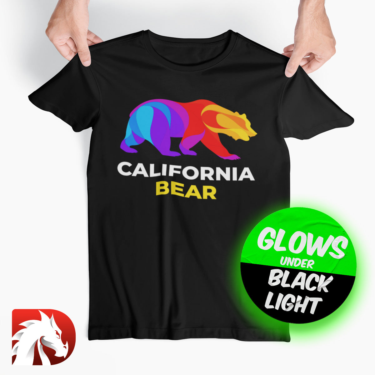 Custom purple glowing heat transfers designed for standout DTF print effects