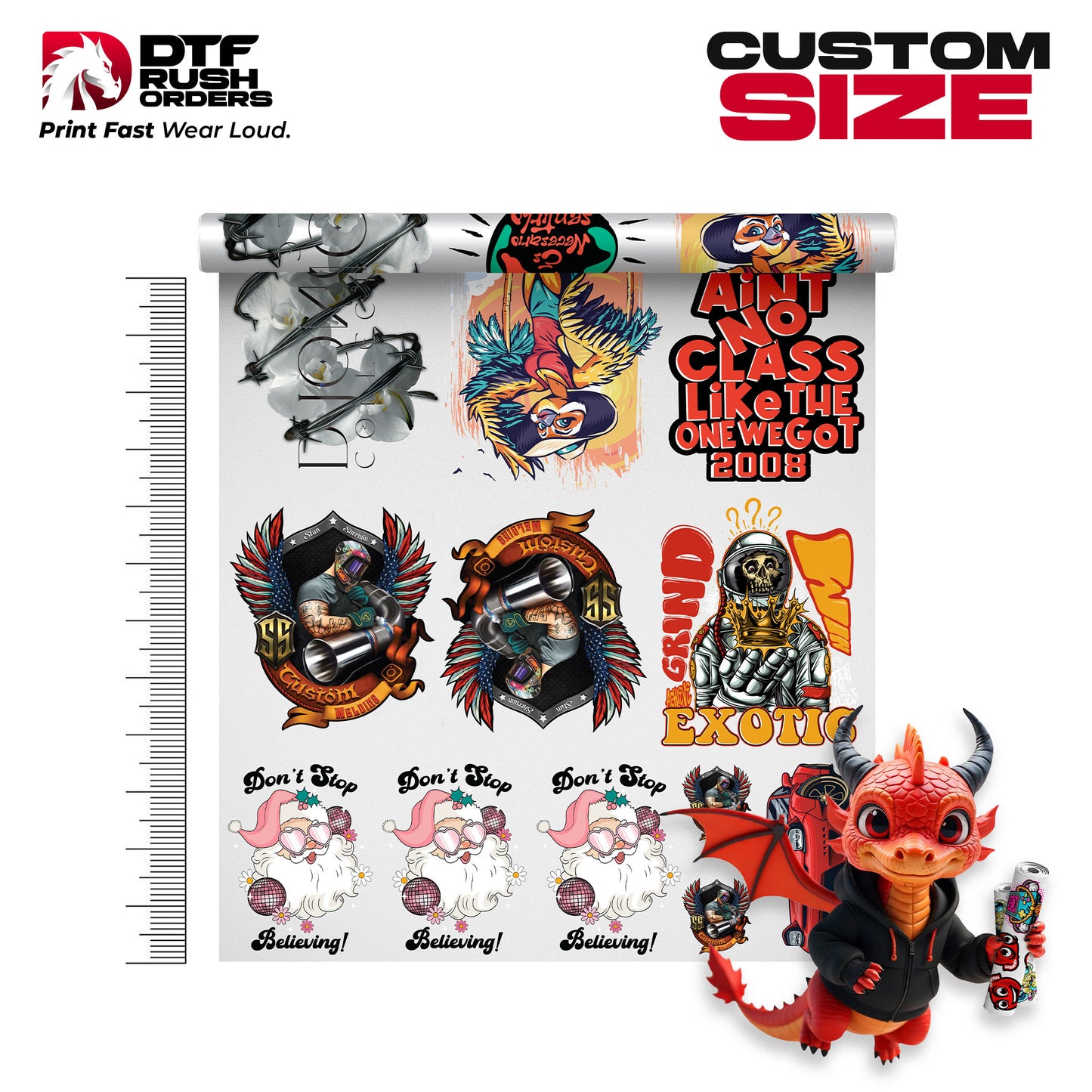 Custom DTF Gang sheet, 22-inches wide, order by the ink